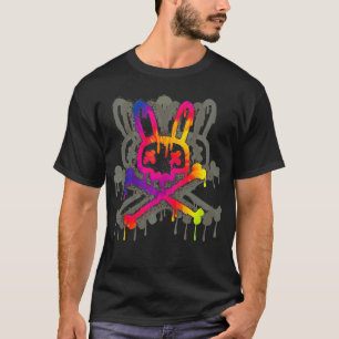 バニーサイケデリック絞り染めスカルとクロスボーン Tシャツ