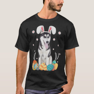 バニーシベリアハスキードッグハッピーイースターデイエッグフン Tシャツ