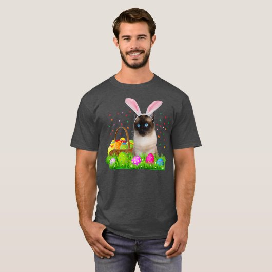 バニーシャメネコおもしろいイースターシャメゼ猫好き Tシャツ (正面フル)