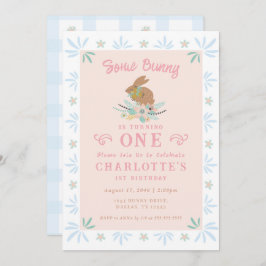 バニースウィートピンクブルーキッド最初の誕生日パーティー 招待状