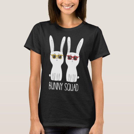バニースクーおもしろいドかわいいペットウサギ恋人 Tシャツ (正面)