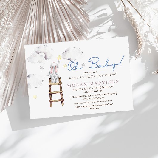 バニースターウォーターエレガントカラーボーイベビーシャワー 招待状