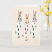 バニーストッキング水彩クリスマス カード (黄色い花)