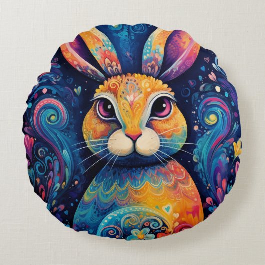 バニースワールとハートブルー ラウンドクッション (正面)