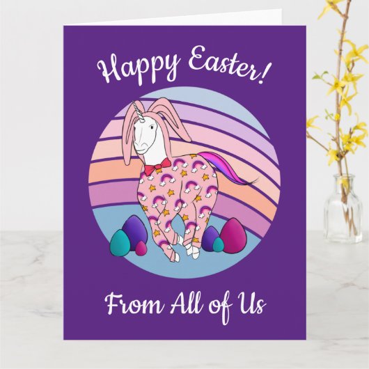 バニースーツのキッズイースターバニーユニコーンBunnicorn カード (黄色い花)