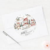 バニーズウィンターワンダーランドクリスマス1回目の誕生日 ラウンドシール (封筒)