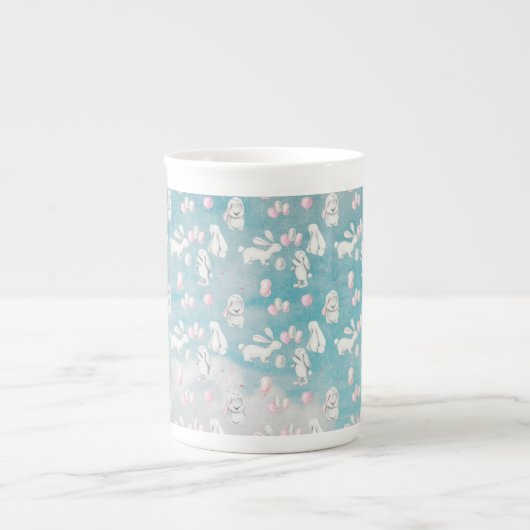 バニーズバニーの天国かわいい動物イラストレーション ボーンチャイナマグカップ (正面)
