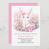 バニーズピンクウッドランドアドベンチャーベビーシャワー 招待状 (正面/裏面)