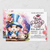 バニーズワンダーランドティーパーティーベビーシャワー 招待状 (正面/裏面)