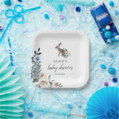 バニーダスティブルーベージュフラワーベビーシャワー ペーパープレート (パーティー)
