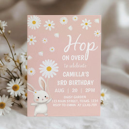 バニーデイジーピンクガールバースデーパーティーの招待状 招待状