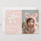 バニーデイジーピンクガール誕生日フォト招待状 招待状 (正面)