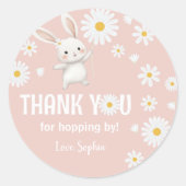 バニーデイジーピンクガール1st誕生日サンキューサンキューラベル ラウンドシール (正面)