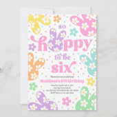 バニーデイジーフローラパステル春6th誕生日 招待状 (正面)