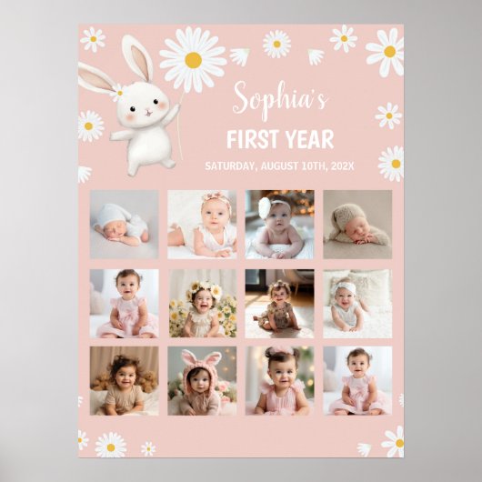 バニーデイジー誕生日フォトマイルストーンポスター ポスター (正面)