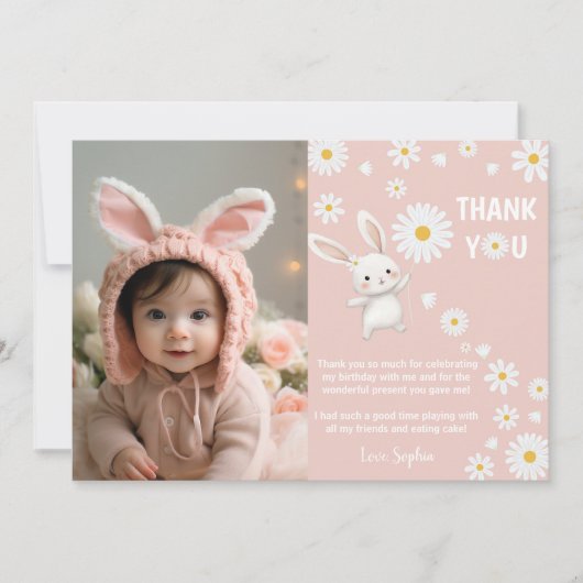 バニーデイジー1stバースデーフォトサンキューカード サンキューカード (正面)