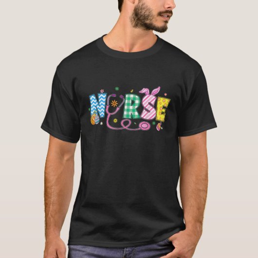 バニーナーススおもしろいテソスコープ卵イースターデイフローラ Tシャツ (正面)