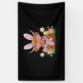 バニーハイランドカウイースター農家女性子供のイースター 横断幕 (縦)