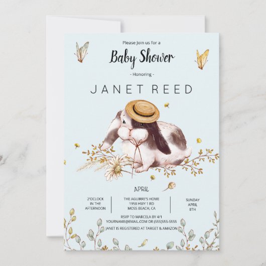 バニーハットカントリー素朴ベビーシャワー招待状 招待状 (正面)