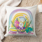 バニーハッピーイースターの日と虹の色 クッション (ブランケット)