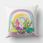 バニーハッピーイースターの日と虹の色 クッション (裏面)