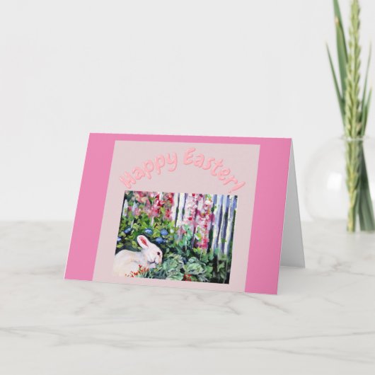 バニーハッピーイースター折り畳みグリーティングカード サンキューカード (正面)