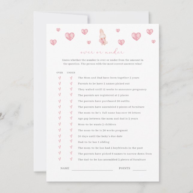 バニーハートバレンタインの赤ちゃんシャワーゲームの下 (正面)