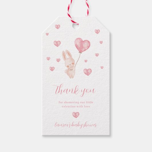 バニーハートバレンタインベビーシャワーメッセージカード ギフトタグ (正面)