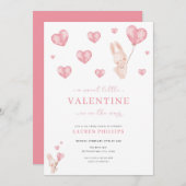 バニーハートリトルバレンタインベビーシャワー 招待状 (正面/裏面)
