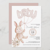 バニーバルーン水の色ボホニュートラルベビーシャワー 招待状 (正面/裏面)