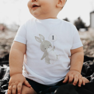 バニーバルーン1歳の誕生日 ベビーTシャツ