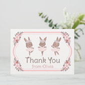 バニーバレリーナインピンクドレス誕生日ベビーシャワー サンキューカード (スタンド正面)