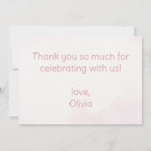 バニーバレリーナインピンクドレス誕生日ベビーシャワー サンキューカード (裏面)