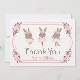 バニーバレリーナインピンクドレス誕生日ベビーシャワー サンキューカード