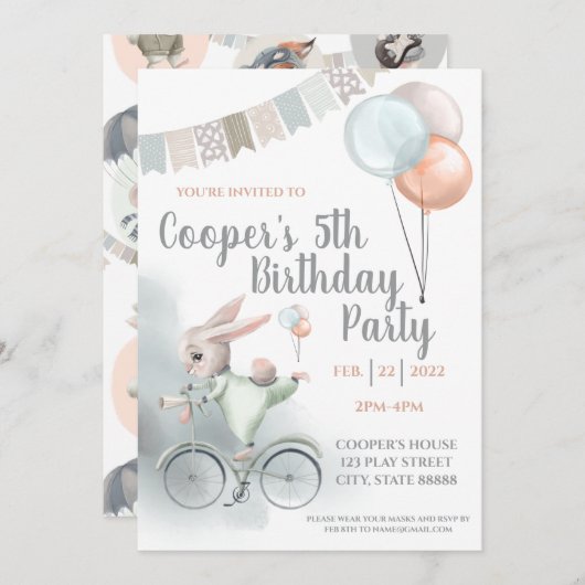 バニーバースデーパーティーの招待 招待状 (正面/裏面)