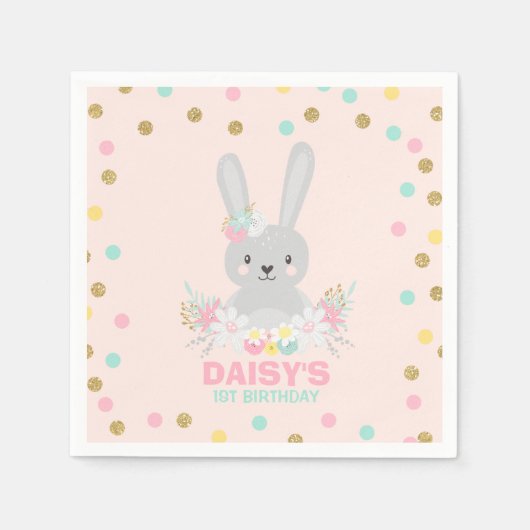 バニーバースデーパーティーナプキンソームバニー誕生日 スタンダードカクテルナプキン (正面)