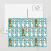 バニーパレードブルー – ブラウンとホワイトBunbun ポストカード (正面/裏面)