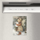 バニーパーソナライズされたとヴィンテージクリスマスの妖精 マグネット (インサイチュ (食洗機))