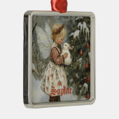バニーパーソナライズされたとヴィンテージクリスマスの妖精 メタルオーナメント (右)
