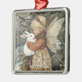 バニーパーソナライズされたとヴィンテージクリスマスの妖精 メタルオーナメント (左)