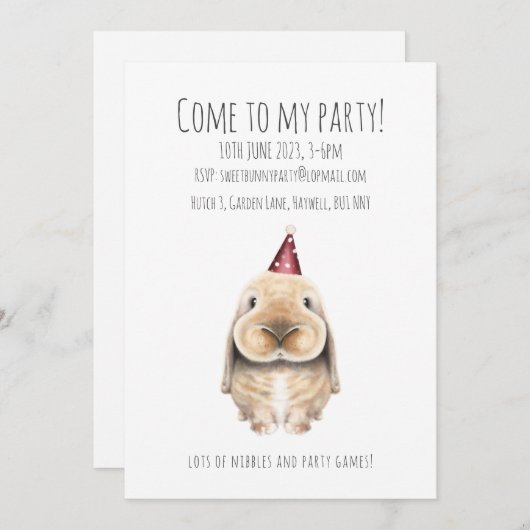 バニーパーソナライズされたパーティの招待状 招待状 (正面/裏面)