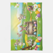 バニーパーソナライズされたファミリーピクニックティータオル キッチンタオル (縦)