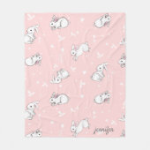 バニーパーソナライズされたプリントフリースブランケットピンク フリースブランケット (正面)