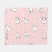 バニーパーソナライズされたプリントフリースブランケットピンク フリースブランケット (正面(横))