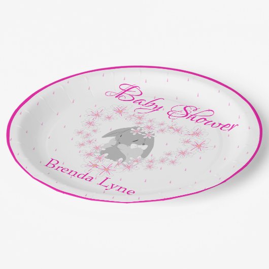 バニーパーソナライズされたラビットガールピンク赤ちゃんシャワー ペーパープレート (アングル)
