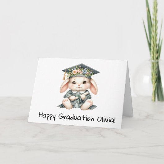 バニーパーソナライズされたラビット卒業 カード (正面)