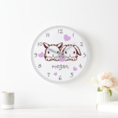 バニーパープパーソナライズされたルハート子供部屋ウォール時計 ラージ壁時計 (ホーム)