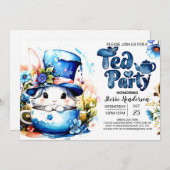 バニーパールティーウォーターカラーベビーシャワー 招待状 (正面/裏面)