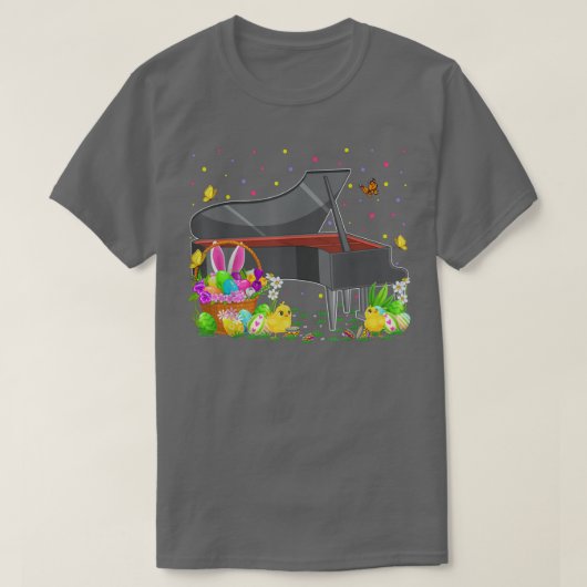 バニーピアノイースターエッグ狩りおもしろいピアノイースターサン Tシャツ (デザイン正面)