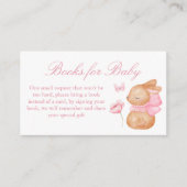 バニーピンクの弓の赤ちゃんシャワーブックリクエスト エンクロージャーカード (正面)